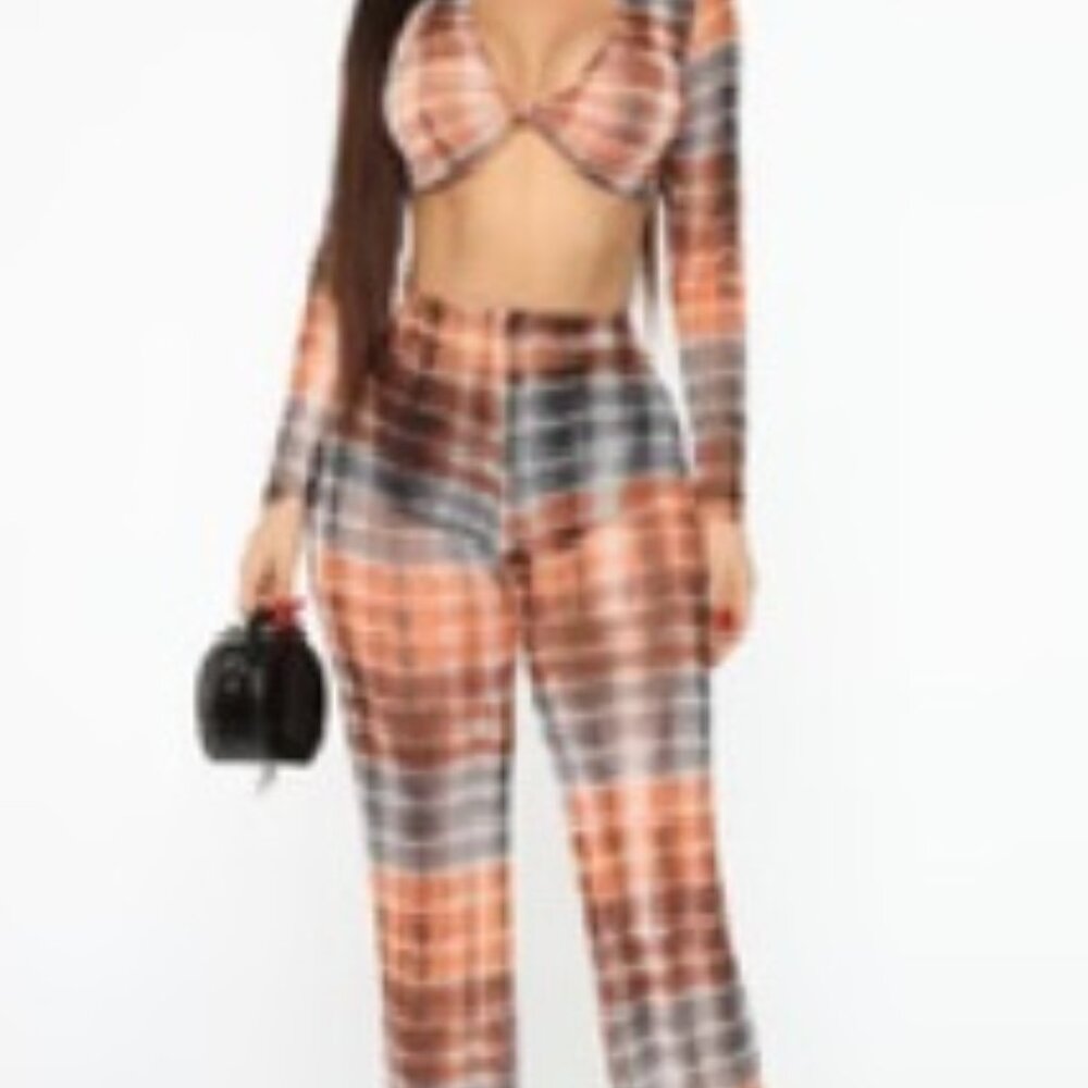 Stole A Kiss Mesh Pant Set - Orange/combo  Size: XL